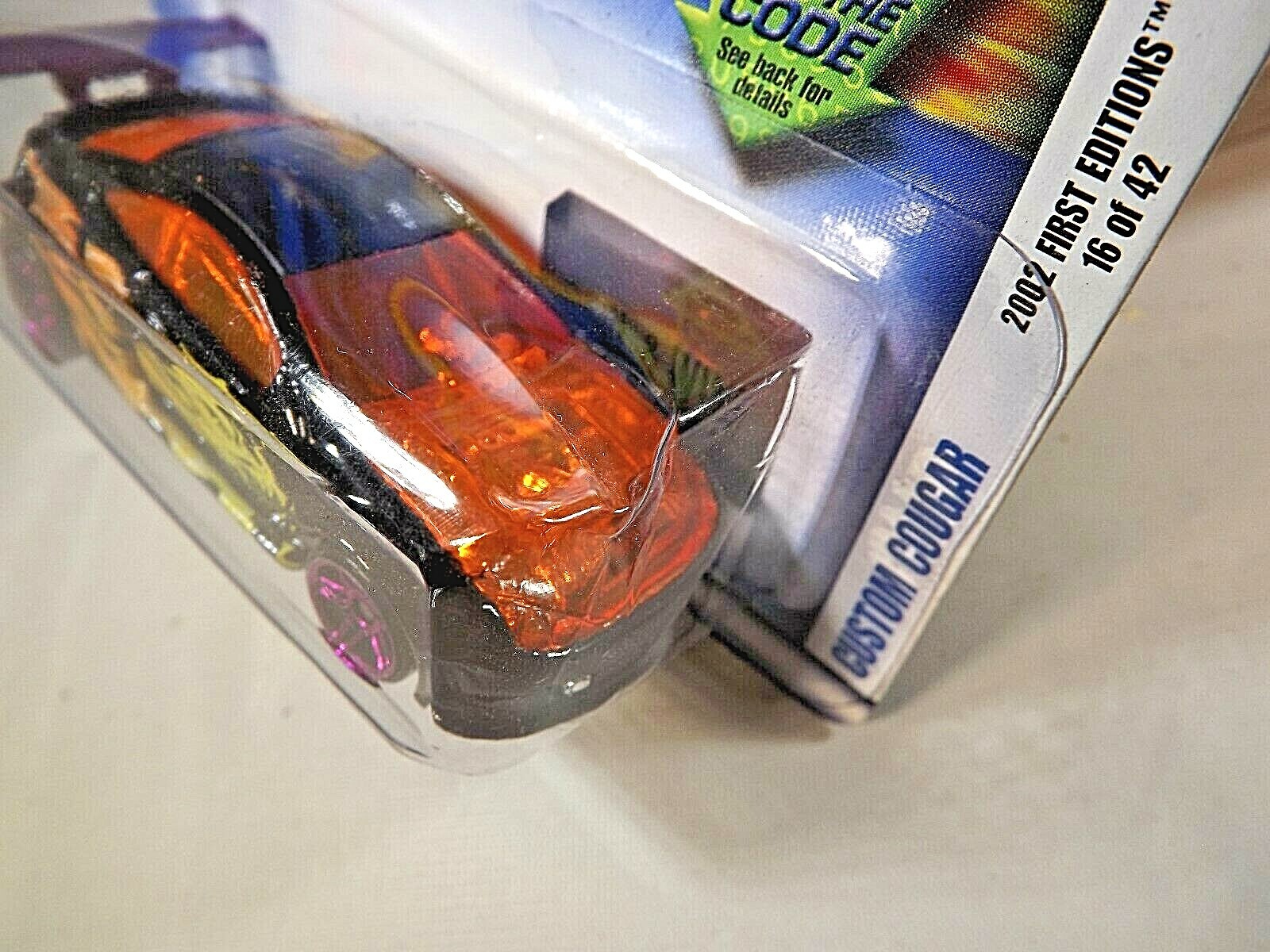 2002 Hot Wheels #28 First Editions 16/42 CUSTOM COUGAR Black w/Purple Pr5 Spokes
