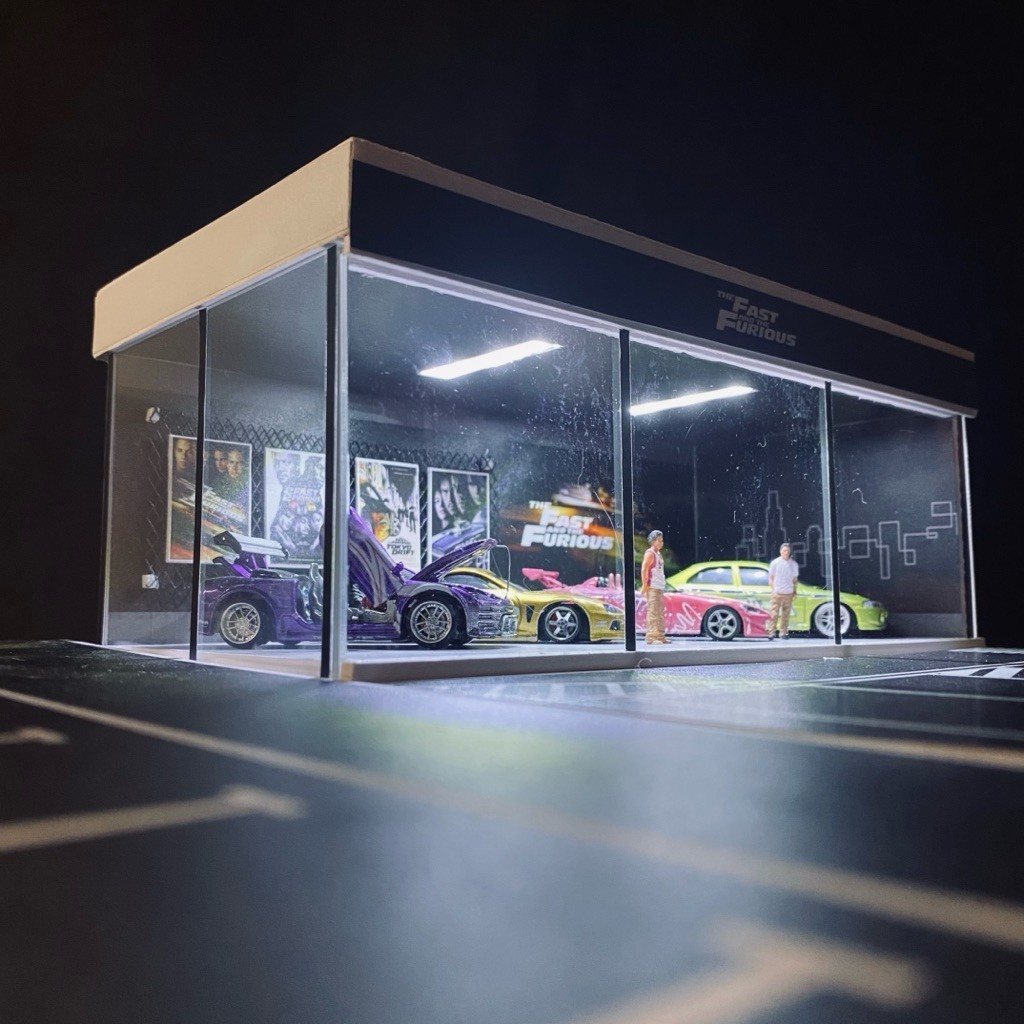 Diorama 1/64 Scale Fast and Furious Showroom Garage Diecast With LED Handmade