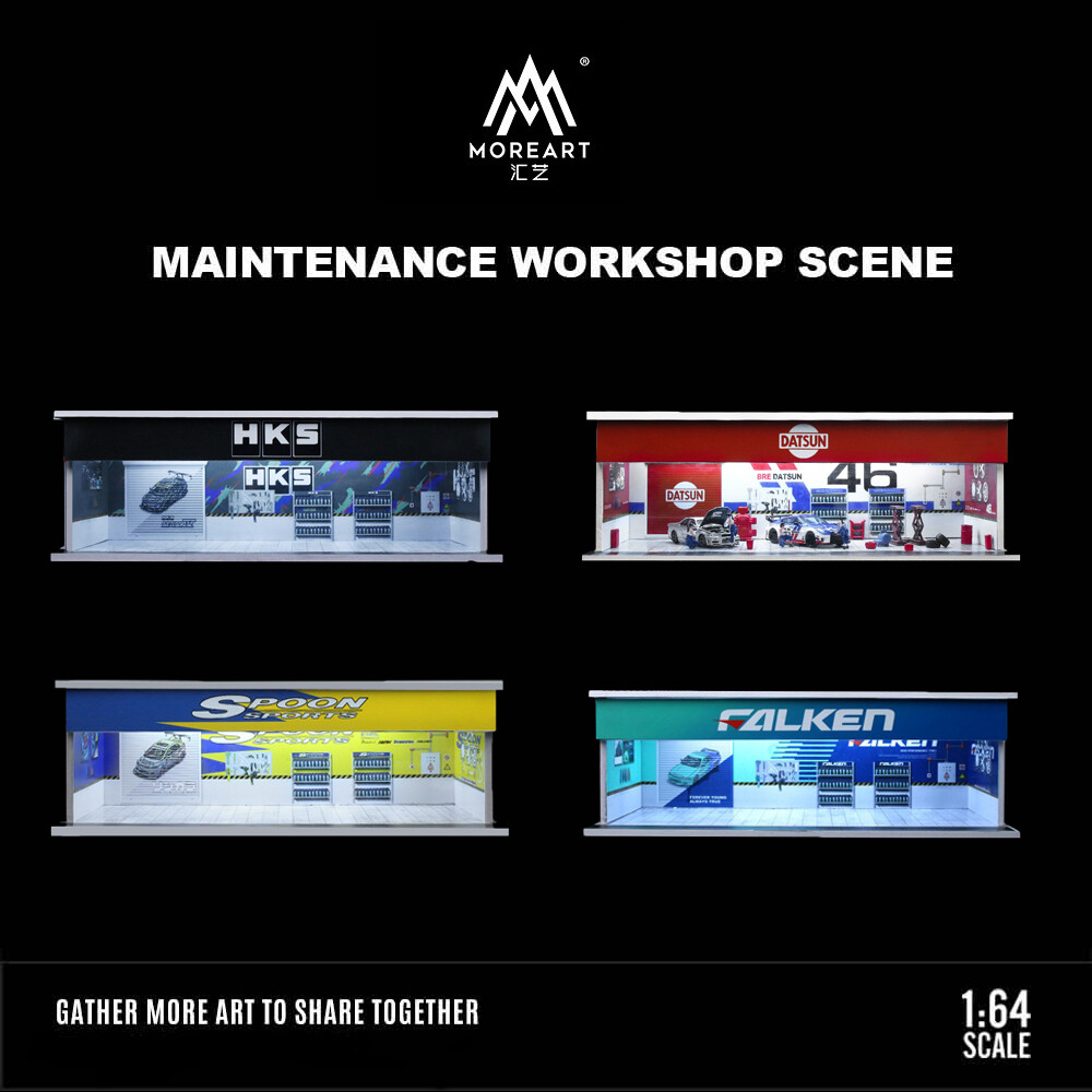 1/64 Diorama Die-cast Car Garage Model LED Lighting City Parking Lot Scene Model