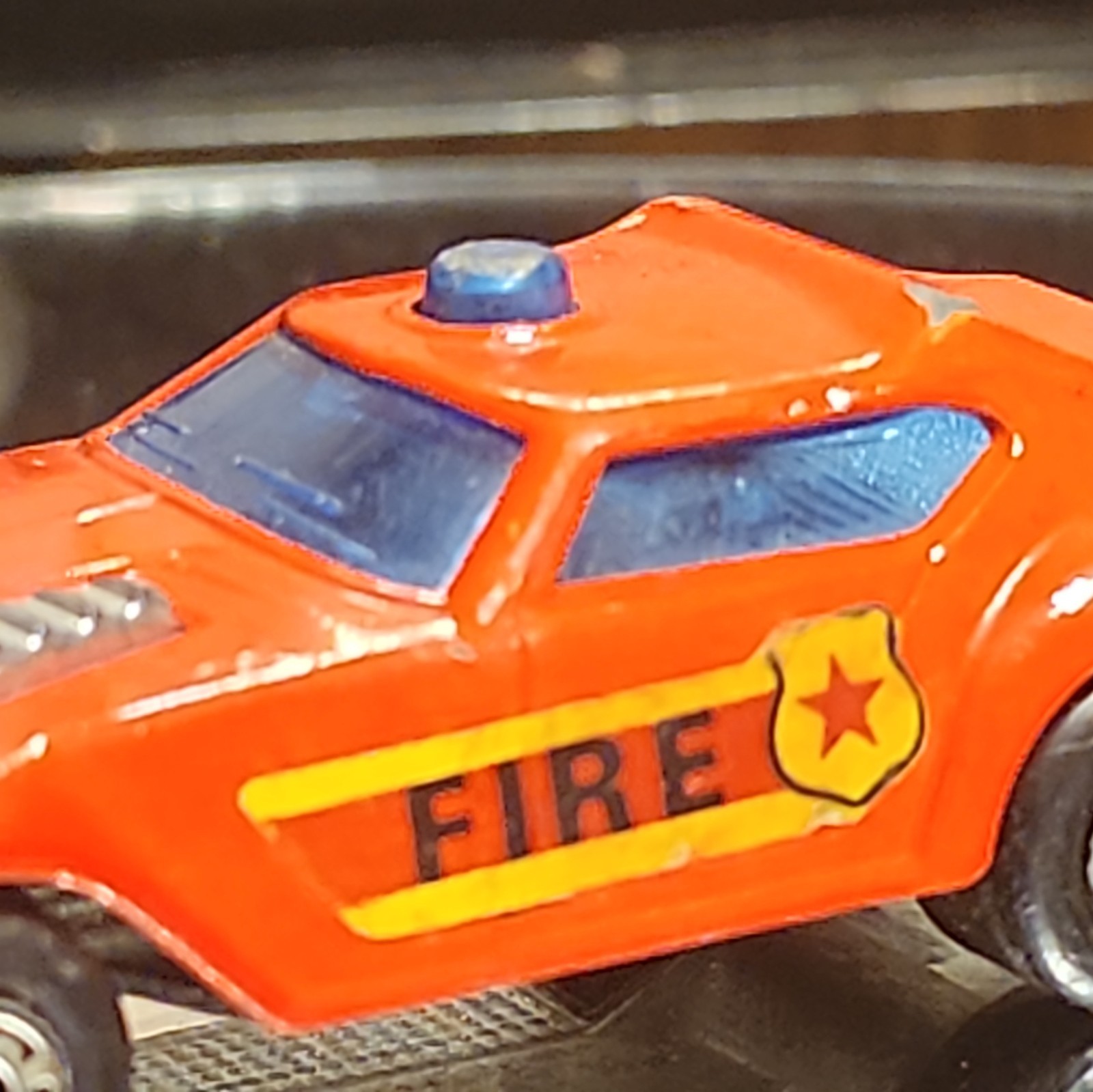 Vintage Lesney Matchbox Superfast Red Fire Chief Car with Outlined Shield Labels