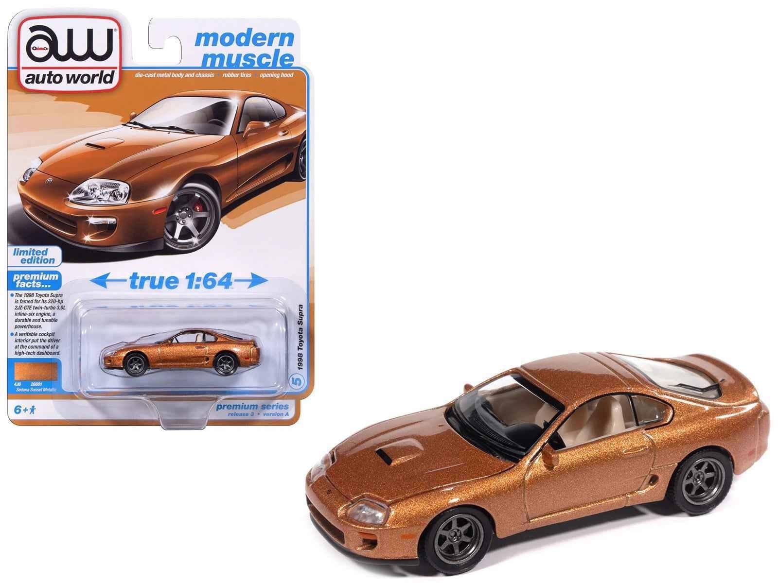 AUTO WORLD MODERN MUSCLE 1998 TOYOT A SUPRA REL. 3 VER. A SEDONA SUNSET METALLIC