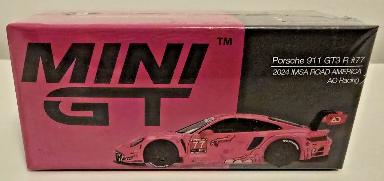 Mini GT 1:64 Porsche 911 GT3 R #77 AO Racing 2024 ROXY IMSA ROAD AMERICA 1:64