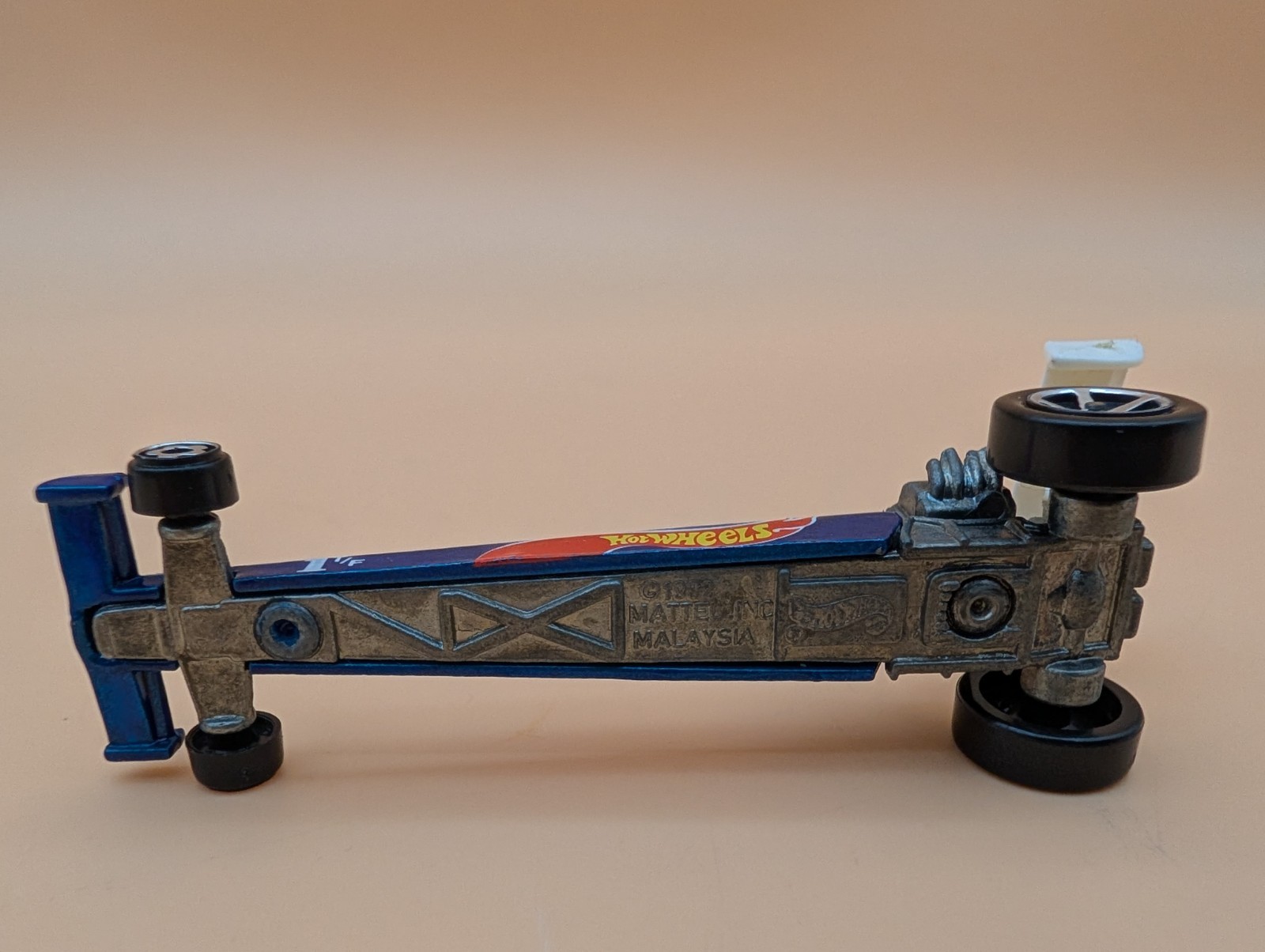 Hot Wheels Blue Race Team Dragster 1T/F w/5 Spoke Wheels Blue 1992 Malaysia