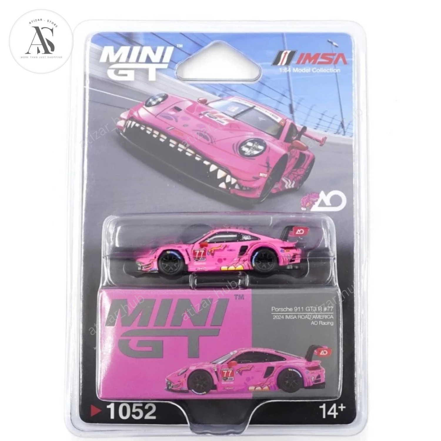 MINI GT 1052 Porsche 911 GT3 R #77 2024 IMSA Road America AO Racing Blister Pack