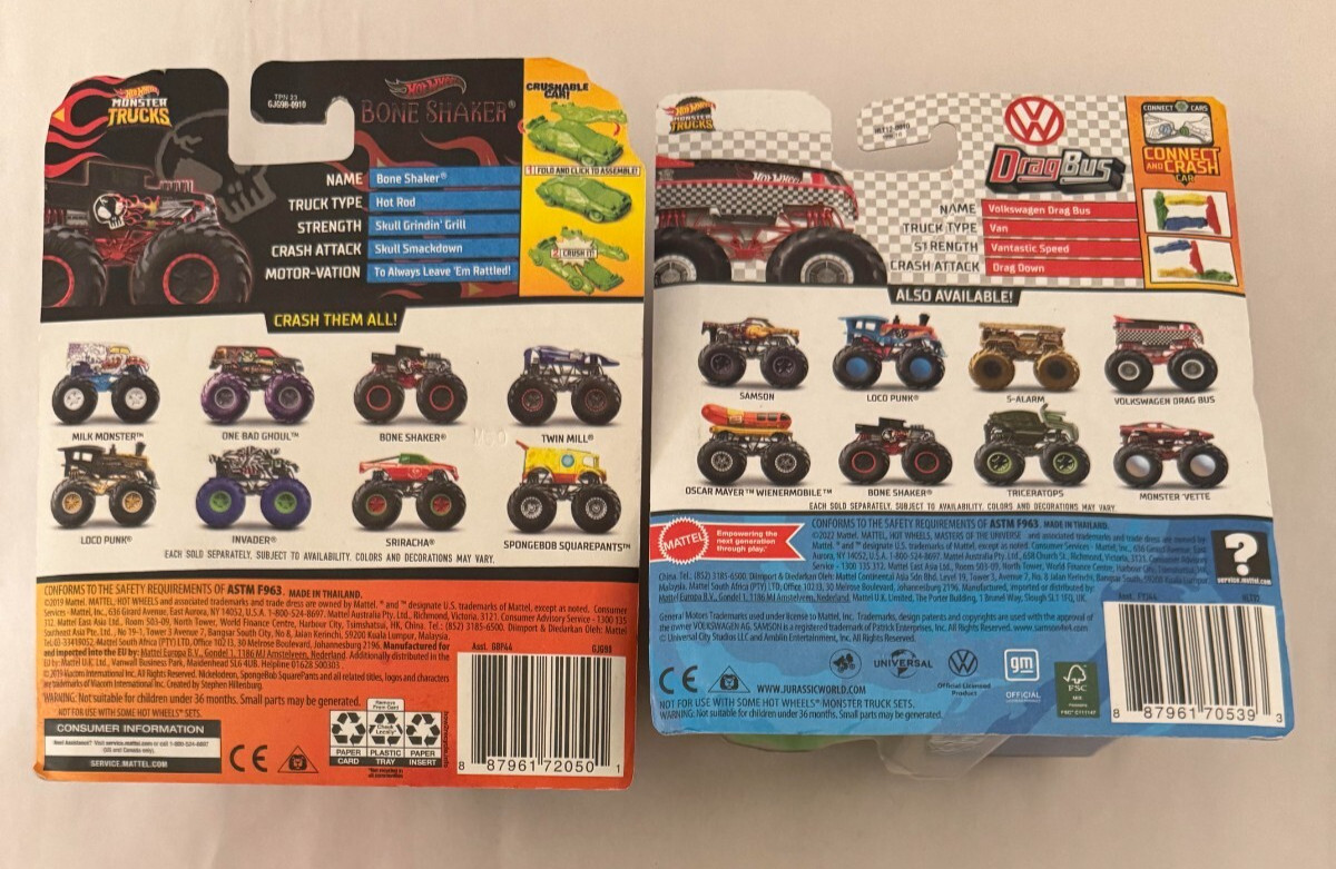 (LOT OF 2) Hot Wheels Monster Trucks Bone Shaker GJG96 & DragBus HLT12 – NEW