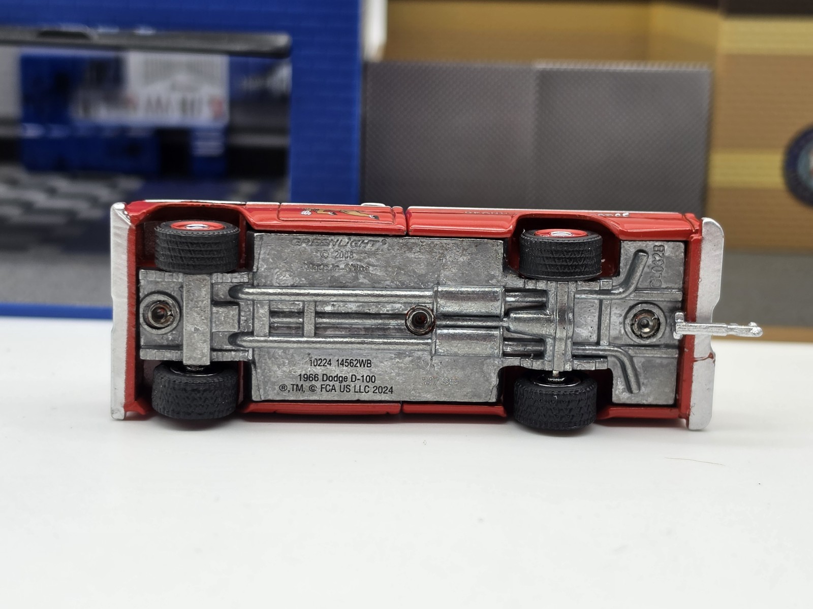 GREENLIGHT COLLECTIBLES 2024 LOOSE RED MR NORM’S 1966 DODGE D-100 W/CAR HAULER!!