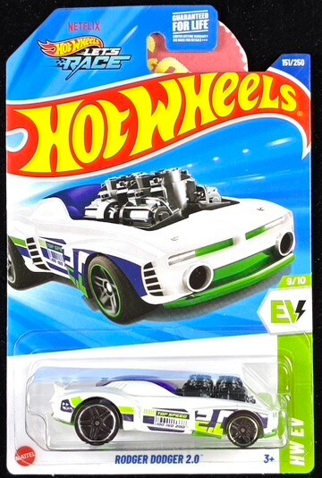 Hot Wheels Rodger Dodger & 2.0 2025, White With Flames,Netflix Let’s Race 2 Cars