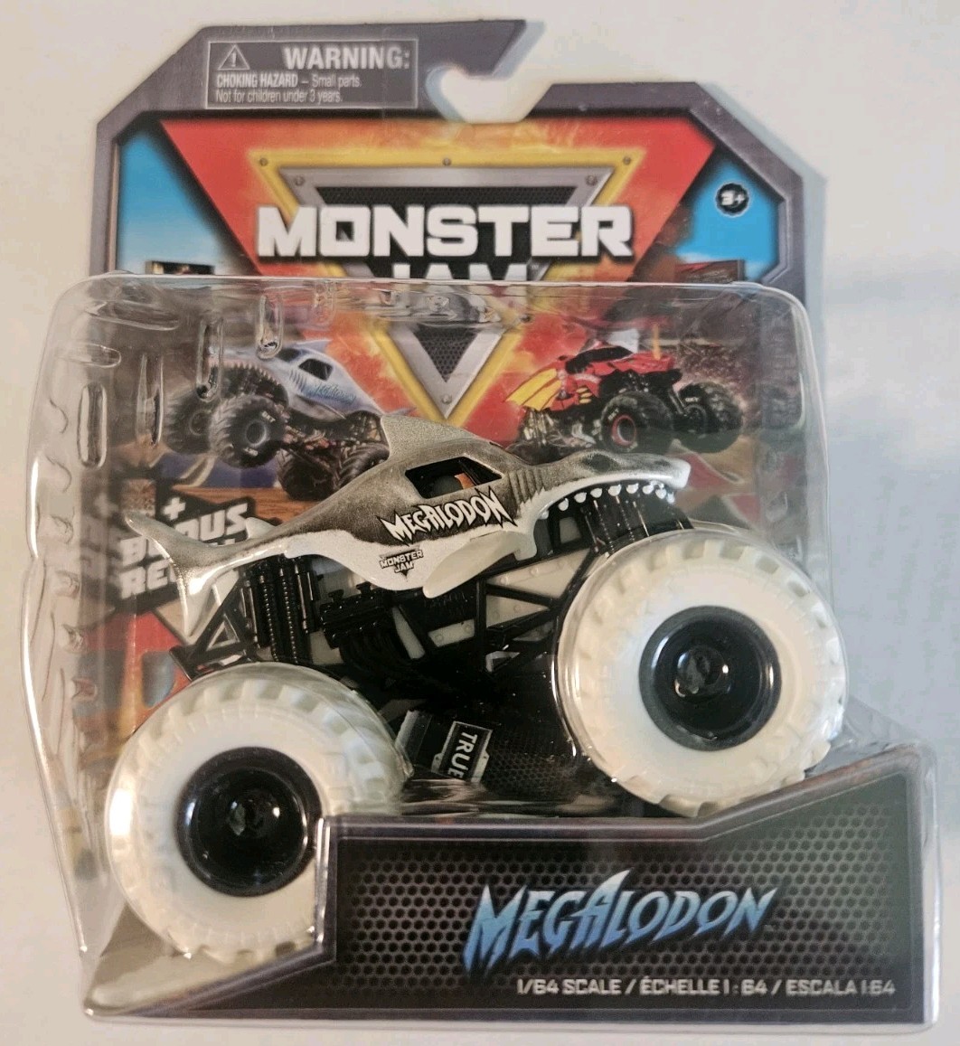 Monster Jam Megalodon Series 22 1:64 Diecast Truck Bonus Decal Shark Gray