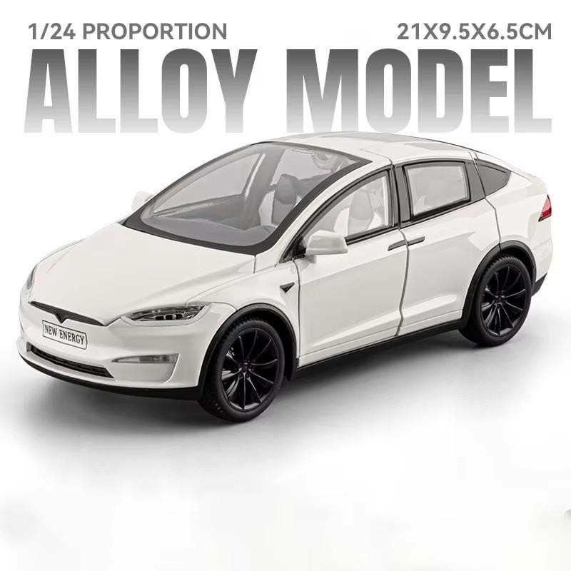 NEW 1:24 TESLA Model X Plaid Car Alloy Model Diecast with Sound Light Kids Gift
