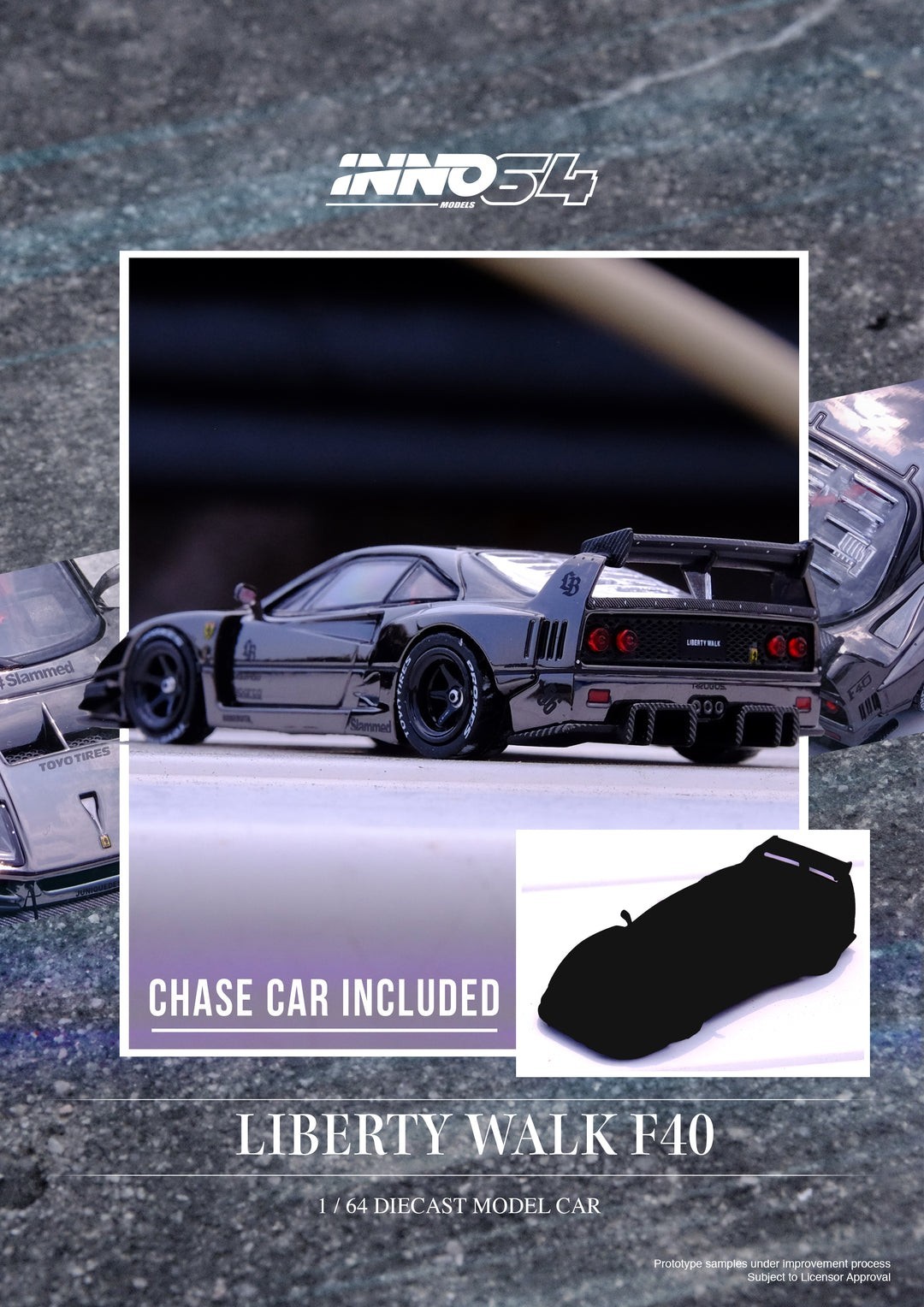 1:64 Inno64 Ferrari F40 LBWK Liberty Walk Chrome Black IN64-LBWKF40-CHB Diecast