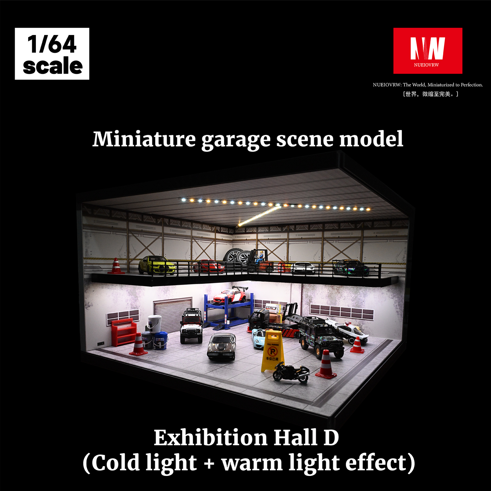 1/64 Diorama Car Garage Model LED Lighting Car Showroom Scene Display Model Gift