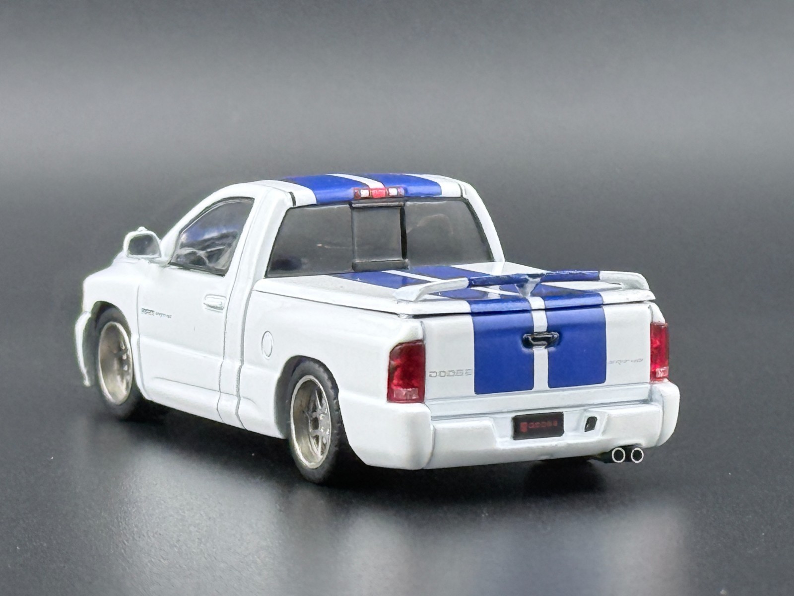 SHOOM64 2003 Dodge Ram SRT-10 Pickup White with Blue Racing Stripes 1/64