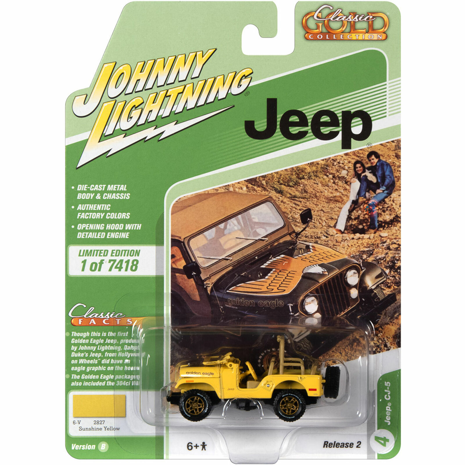 JOHNNY LIGHTNING CLASSIC GOLD 1:64 YELLOW JEEP CJ-5 EAGLE MODEL JLSP150B-4D