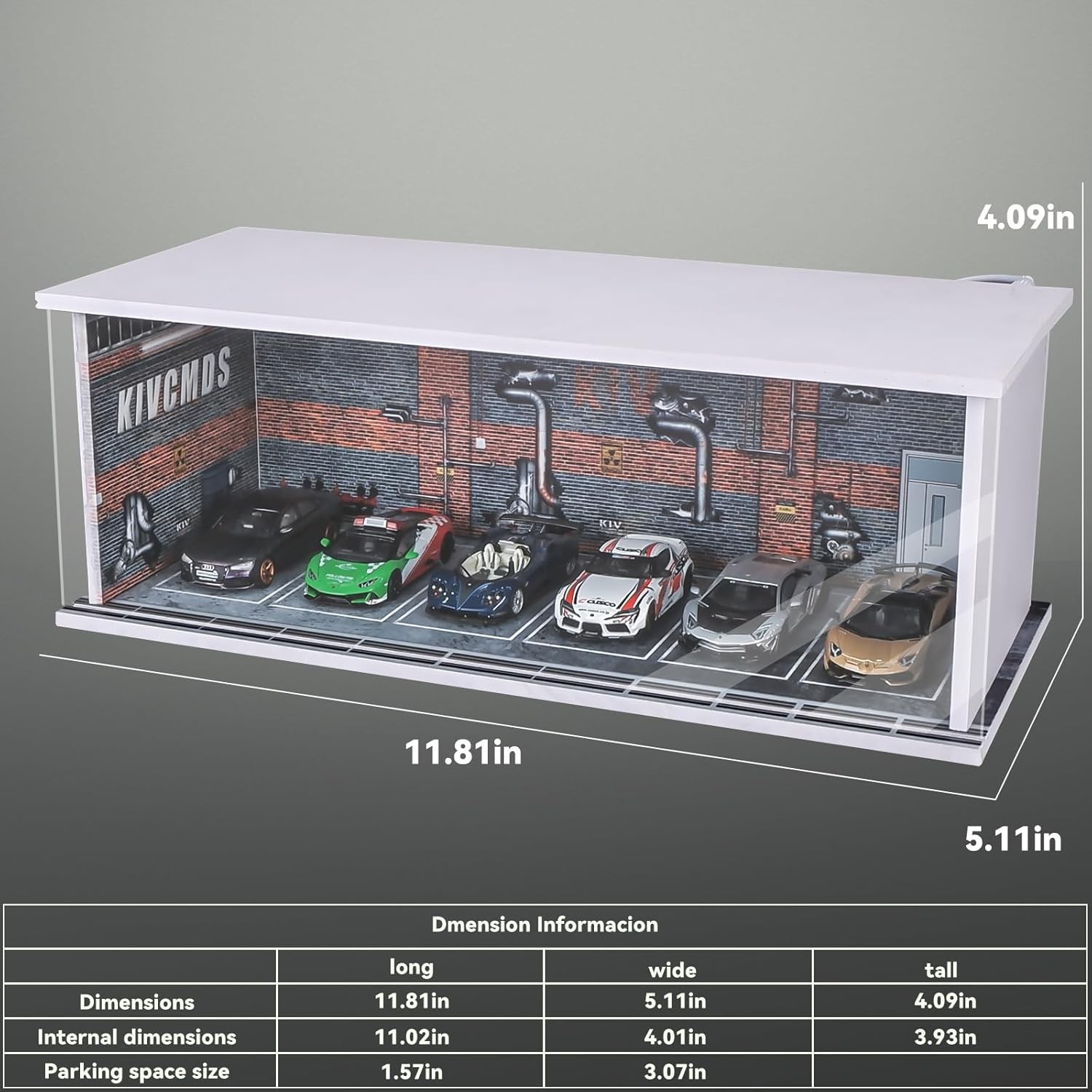 1/64 Diorama Car Garage Model LED Lighting City Parking Lot Scene Building Model
