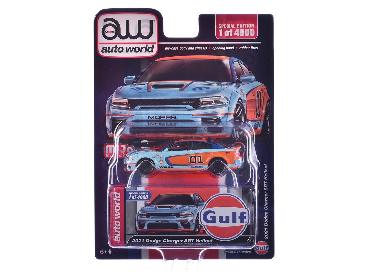 2021 DODGE CHARGER SRT HELLCAT #01 “GULF OIL” 1/64 DIECAST BY AUTO WORLD CP8084