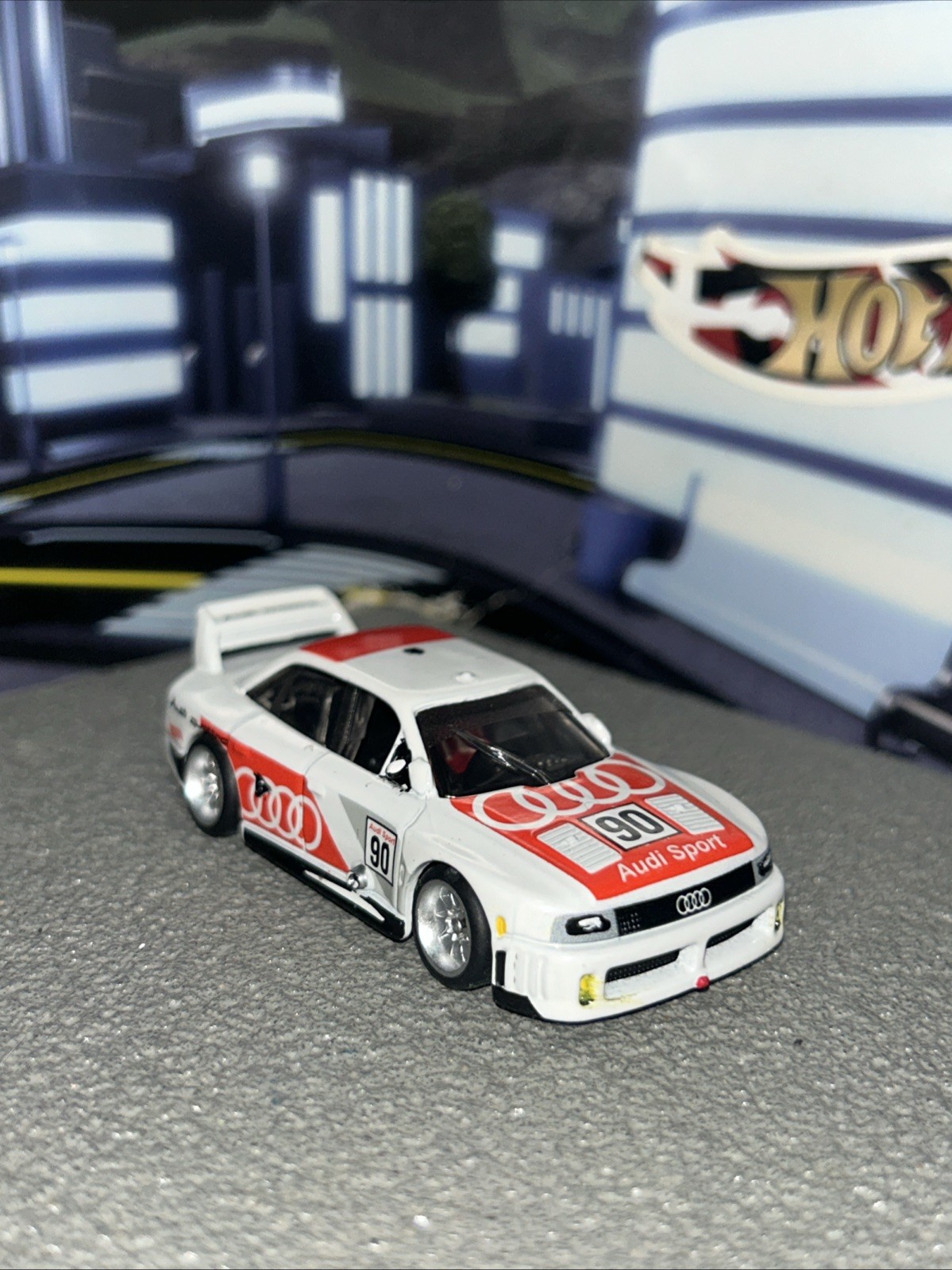 Hot Wheels Silver series Audi 90 Quattro white modified into negative camber