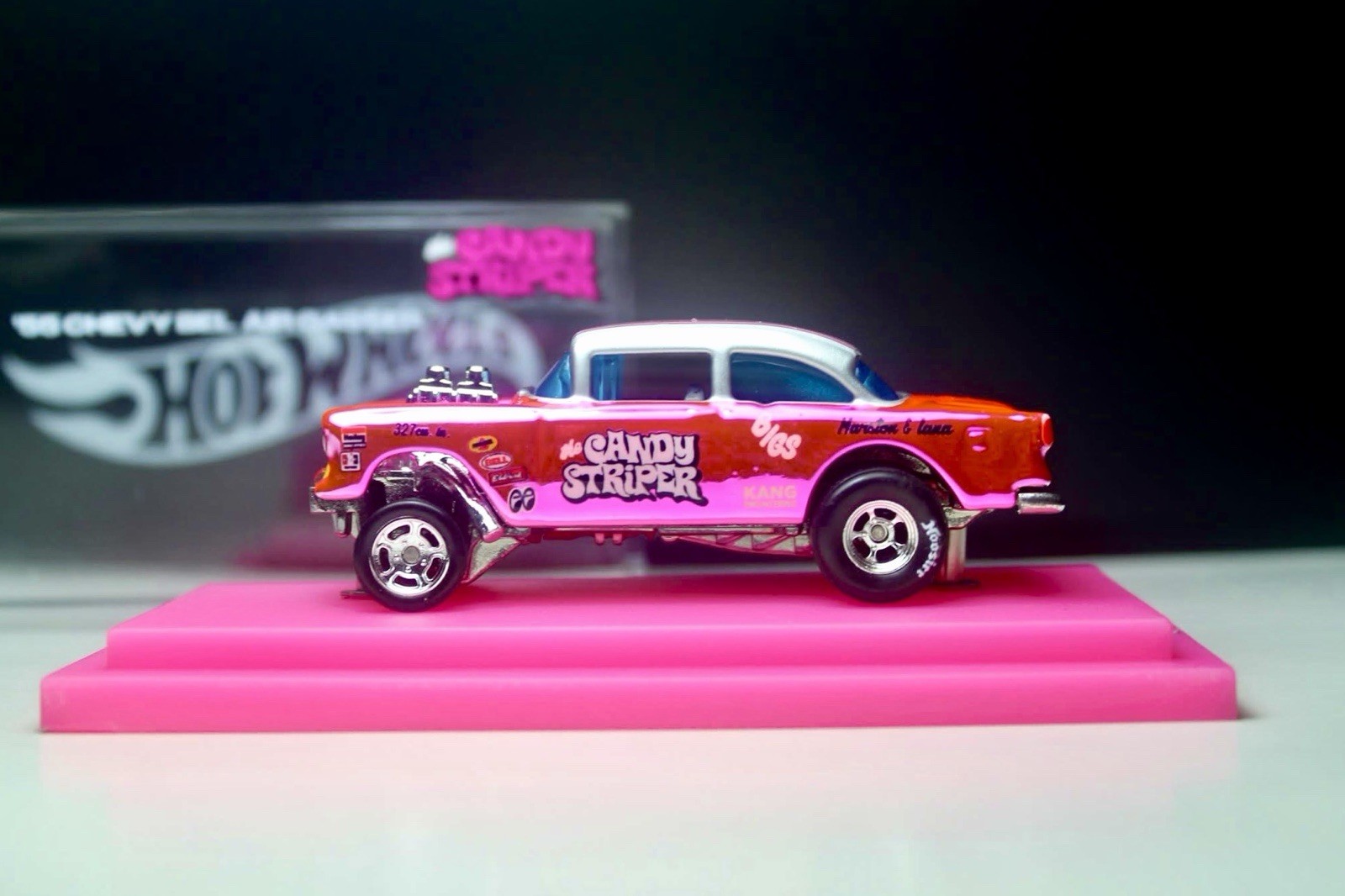 Hot Wheels 55 Chevy Bel Air Gasser Pink Spectraflame Candy CUSTOM Replica