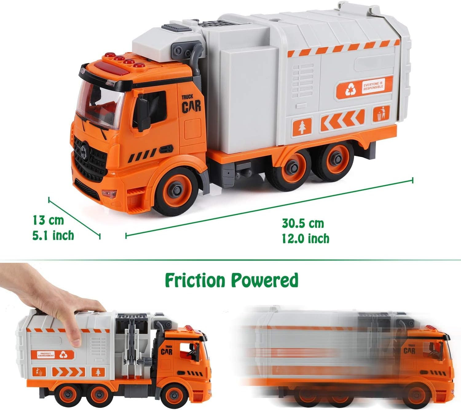 Garbage Truck Toys, DIY Realistic Recycling Trash Truck Toy with Light and So…