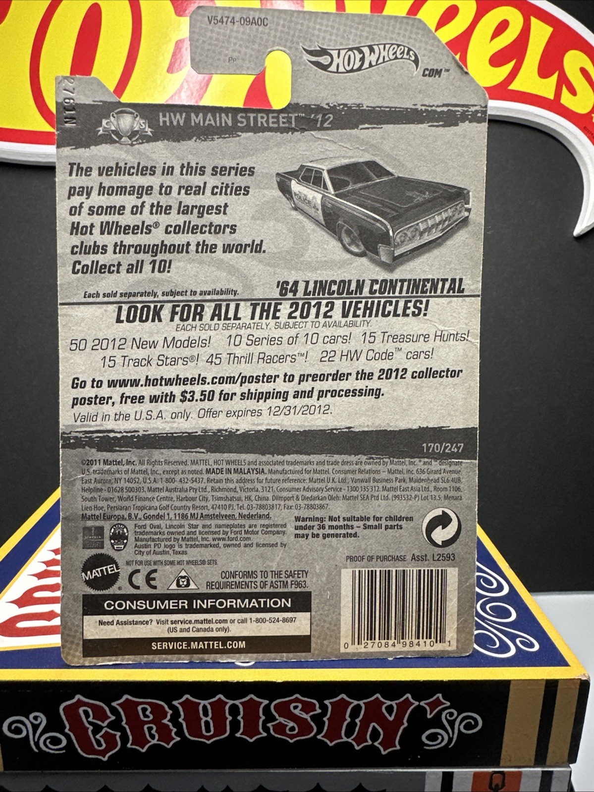 Hot Wheels HW Main Street 1:64 1964 Lincoln Continental Police Black White
