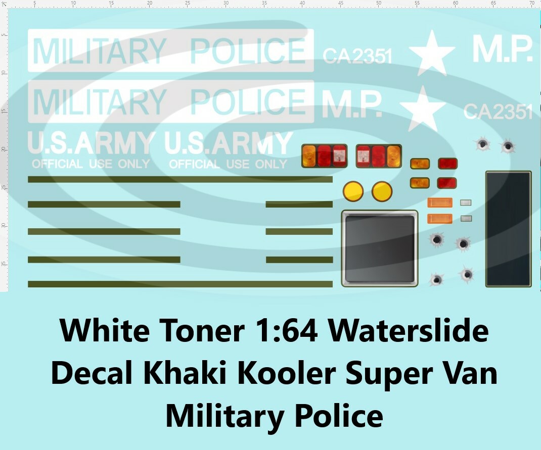 White Toner 1:64 Waterslide Decal Khaki Kooler Super Van Military Police