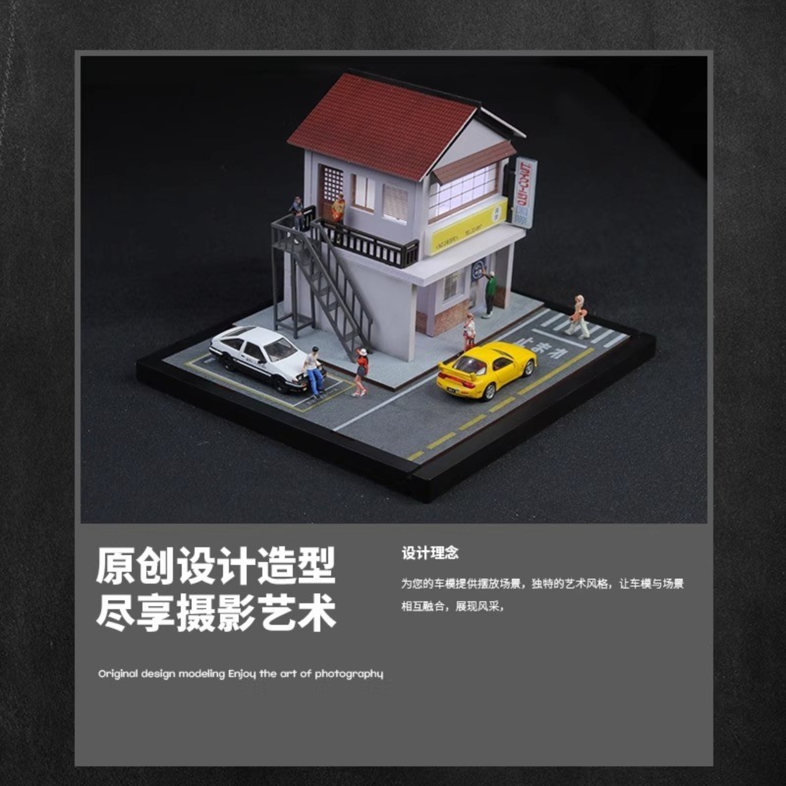 1/64 Diorama Garage Scene Building LED Light Display Parking Lot scene Model US