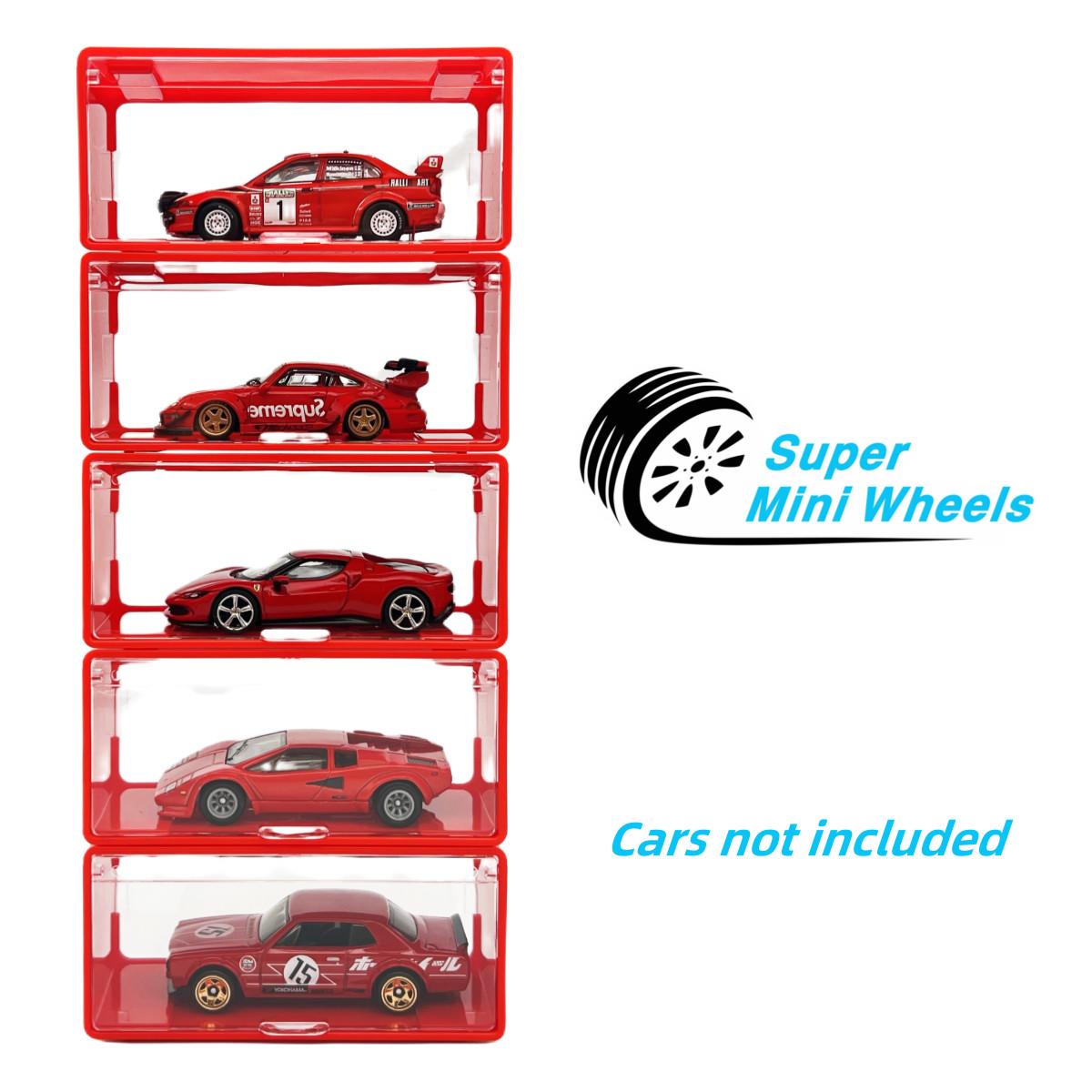 Super Mini Wheels 1:64 Display Case 5-Pack Clip On Storage Box for 1/64 Cars