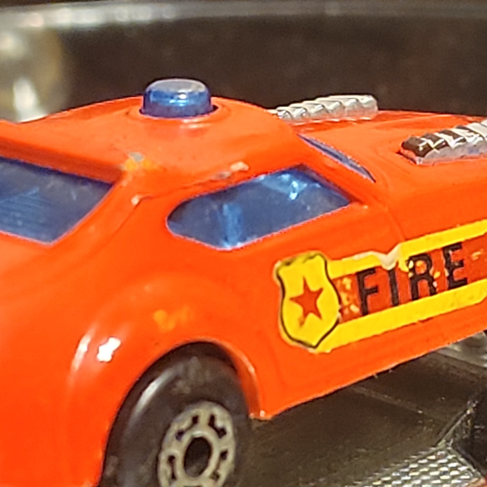 Vintage Lesney Matchbox Superfast Red Fire Chief Car with Outlined Shield Labels