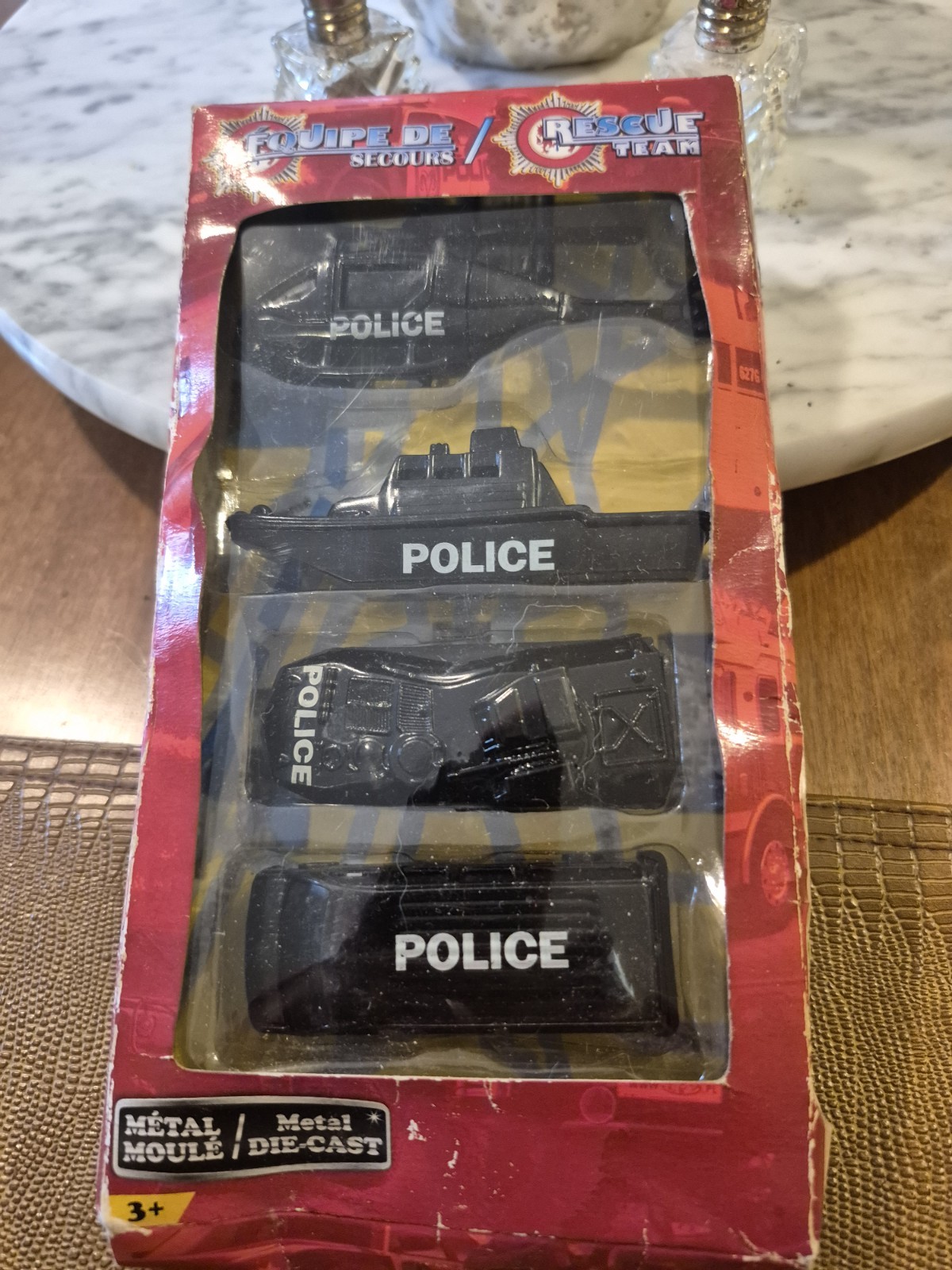 Kai Jal 4 Piece diecast rescue set.new In Box. Police fire boat helicopter.