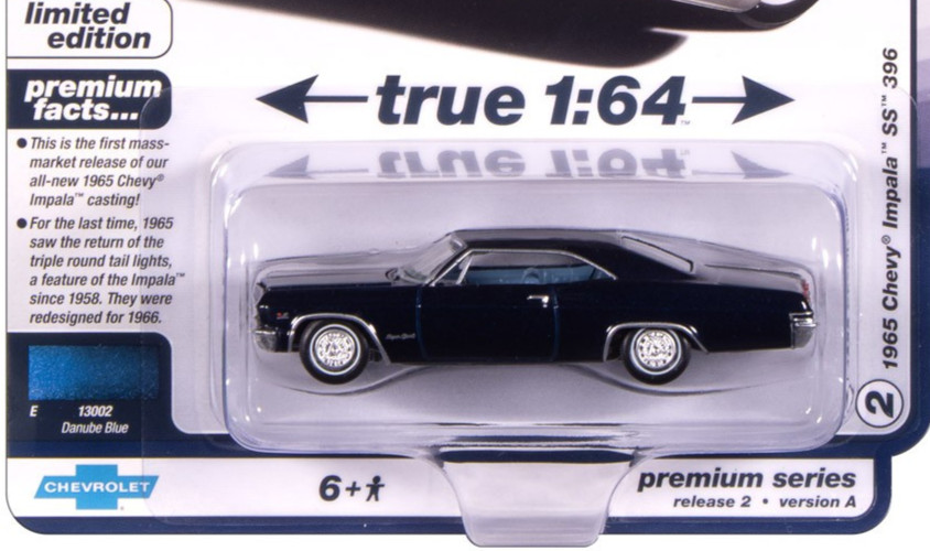 Auto World Vintage Muscle Danube Blue 1965 Chevy Impala SS 396 1:64 Diecast Car