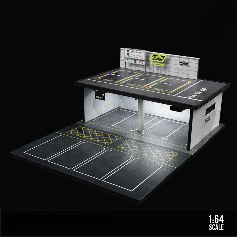 1/64 Diorama Car Garage Model LED Lighting Parking Lot Model Display Case US