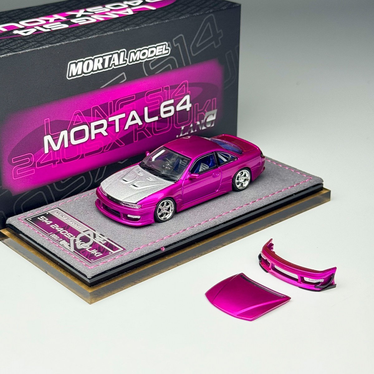 Mortal 1/64 Nissan Lang Silvia S14 240SX Kouki Pink Diecast Car Model