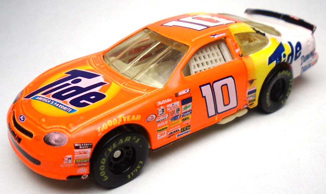 1997 FORD TAURUS #10 TIDE ORANGE DIECAST 3 1/8″ NASCAR RACE CAR W YELLOW & WHITE