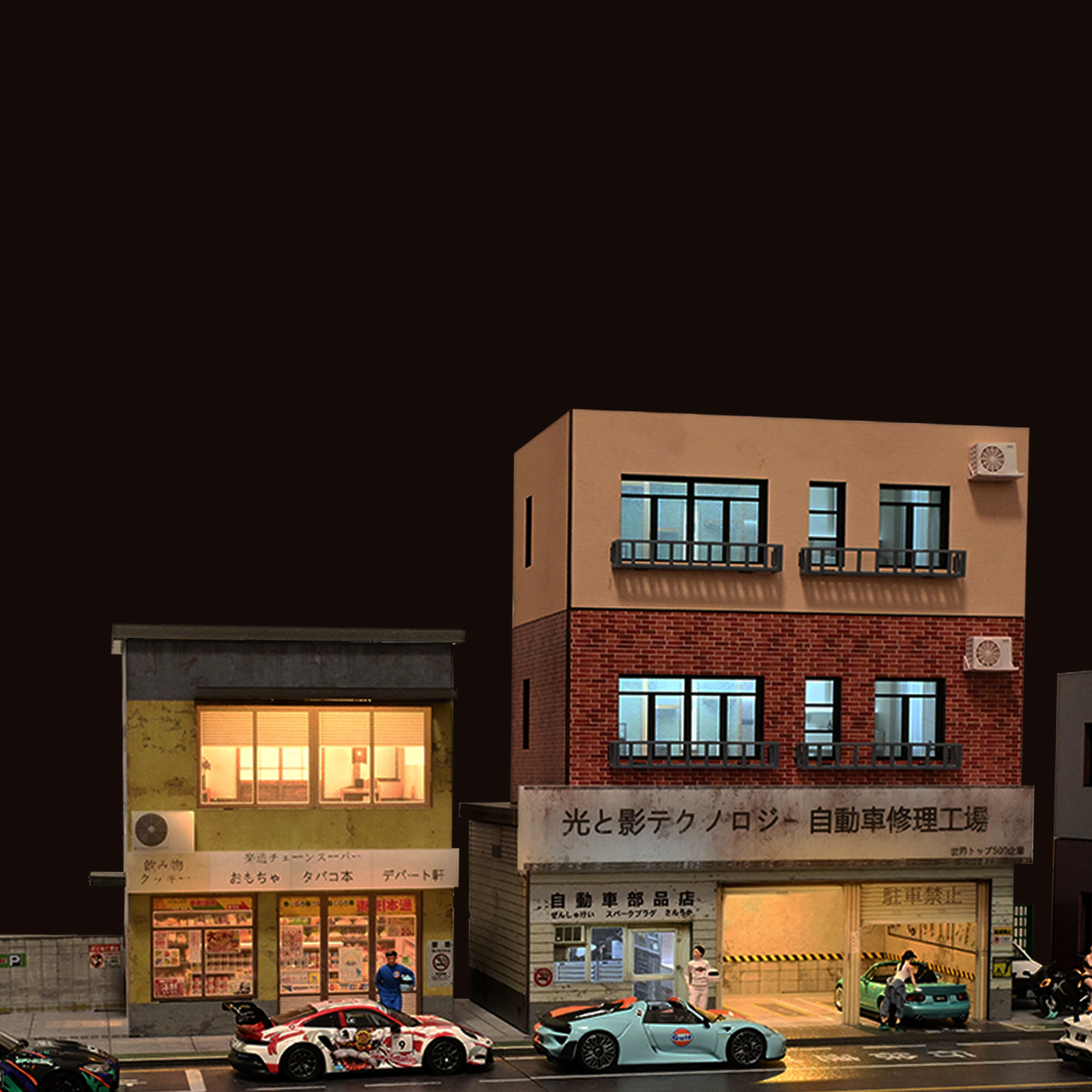 Diorama 1/64 Car Garage Model LED Street Parking Lots Building Display Model US
