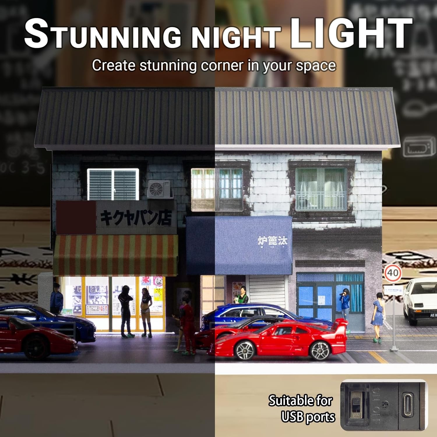 Diorama 1/64 Diecast Garage Model LED Lighting Parking Lot Display Case Scene US