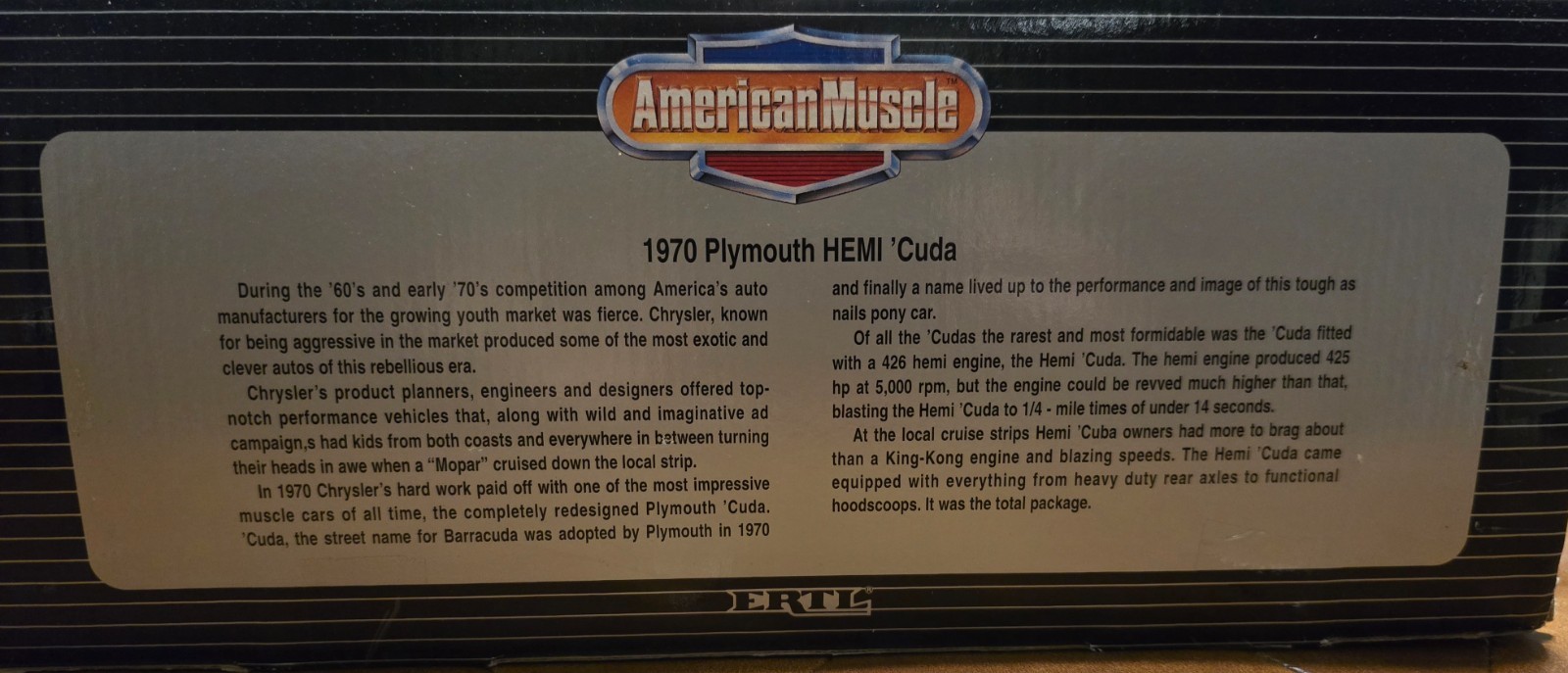 Ertl American Muscle 1970 Plymouth Hemi Cuda 1/18 Plum Crazy Purple collectibl