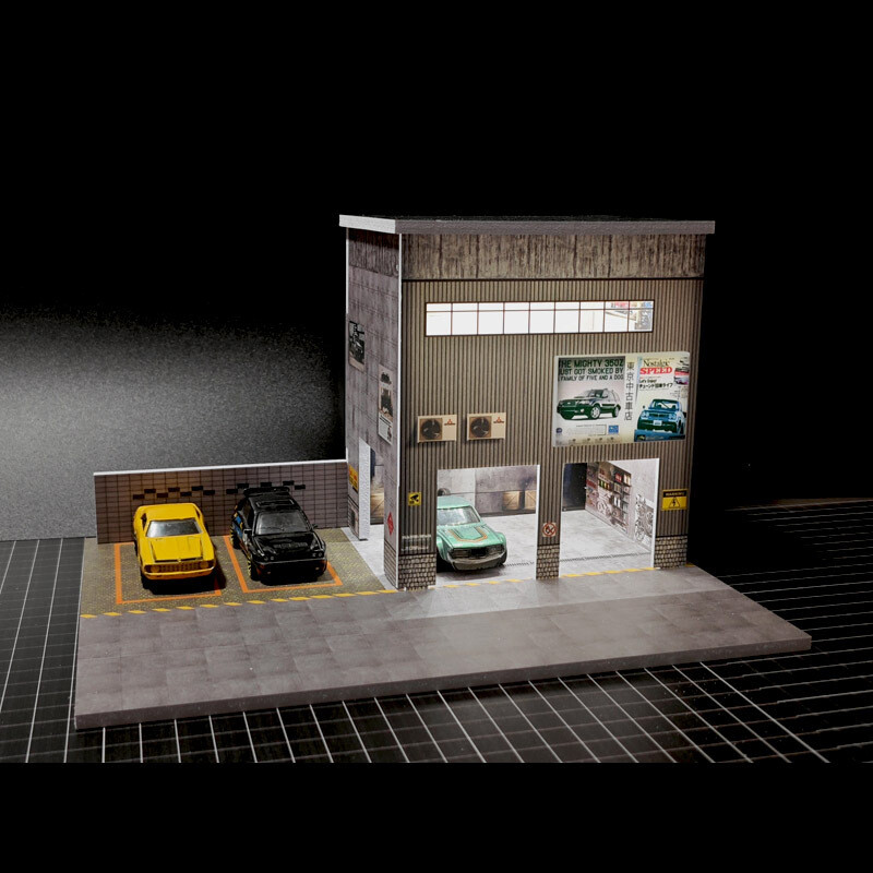 Diorama 1/64 Die-Cast Car Garage Model LED Car Display Collection Scene Gifts US