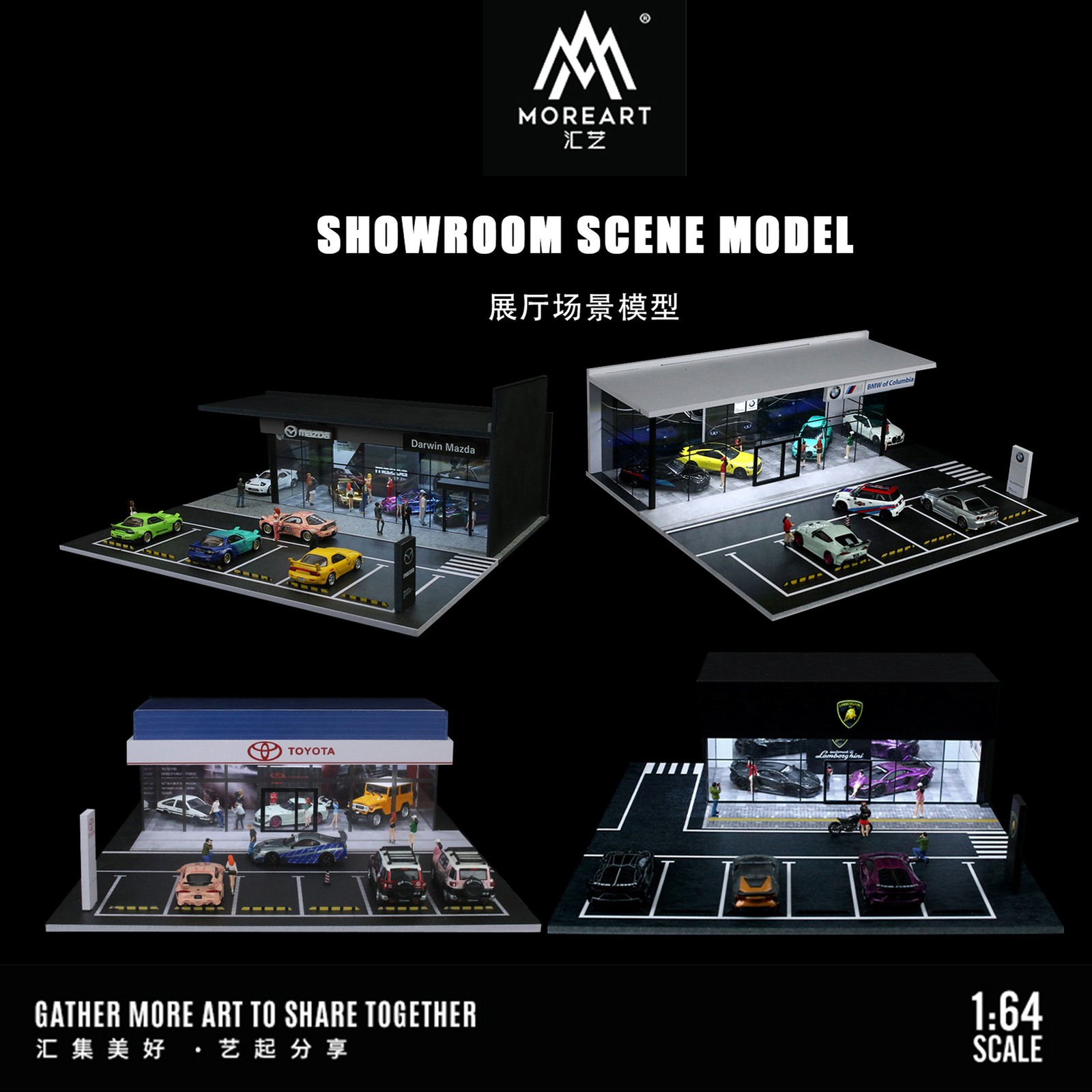 Diorama 1/64 Parking Lot Scene Garage Model LED Light Showroom Scene Display US