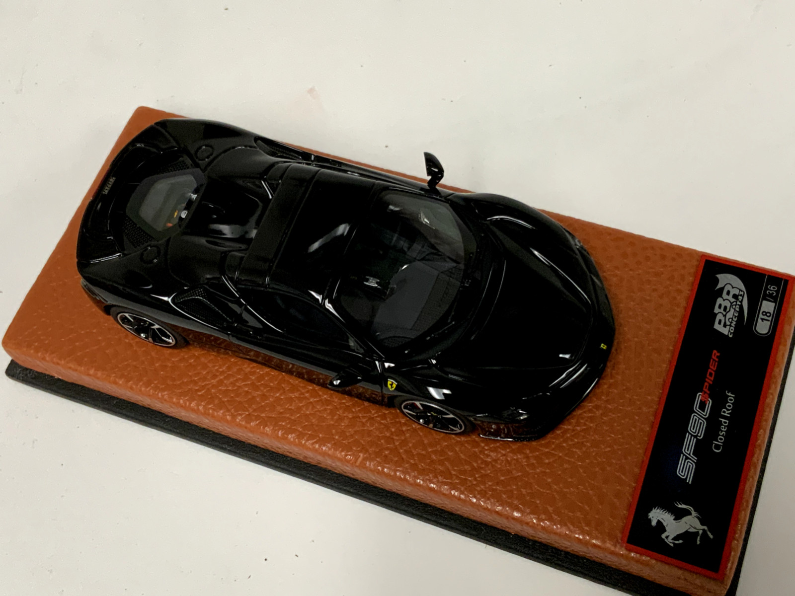 1/43 BBR Ferrari SF90 Spider Closed top Black Tan Leather Base BBRC249E. 36 pcs