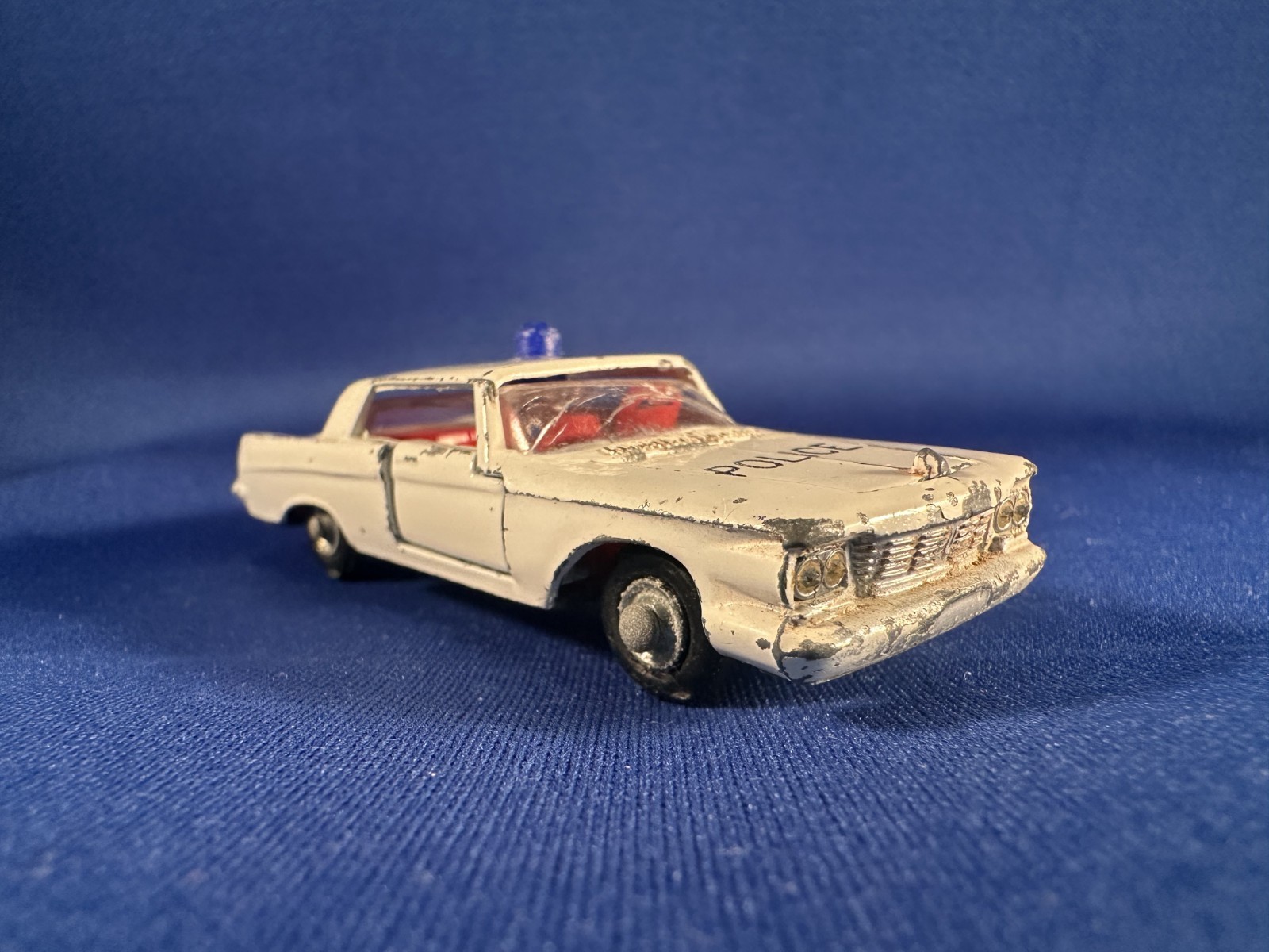 Vintage 1963 Impy Imperial (Chrysler) 2-Door Police Car White w/ Blue Dome Light