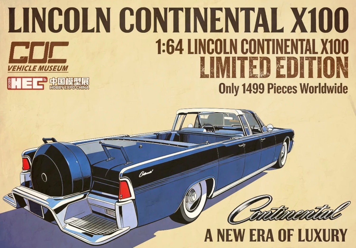 GOC 1/64 Lincoln Continental X100 HEC Beijing Exclusive Kennedy Car Chase Chance