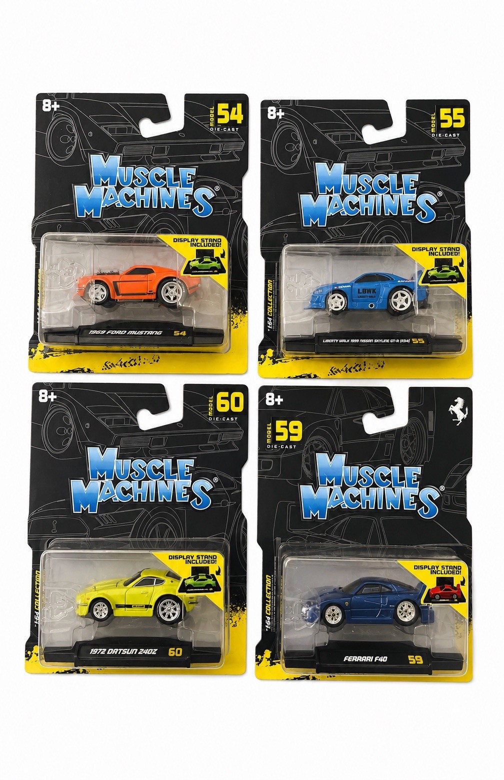 Maisto Muscle Machines Series 9/10 – F40 / Skyline / Mustang / Datsun Lot Of 4