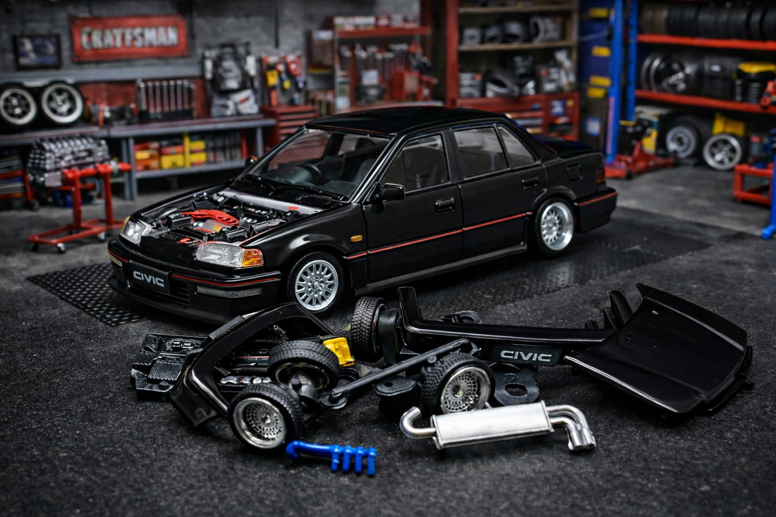 BM 1/64 Die Cast HONDA CIVIC EF2 (LHD) Model Cars (3-PACK) *BLACK-RED-WHITE*