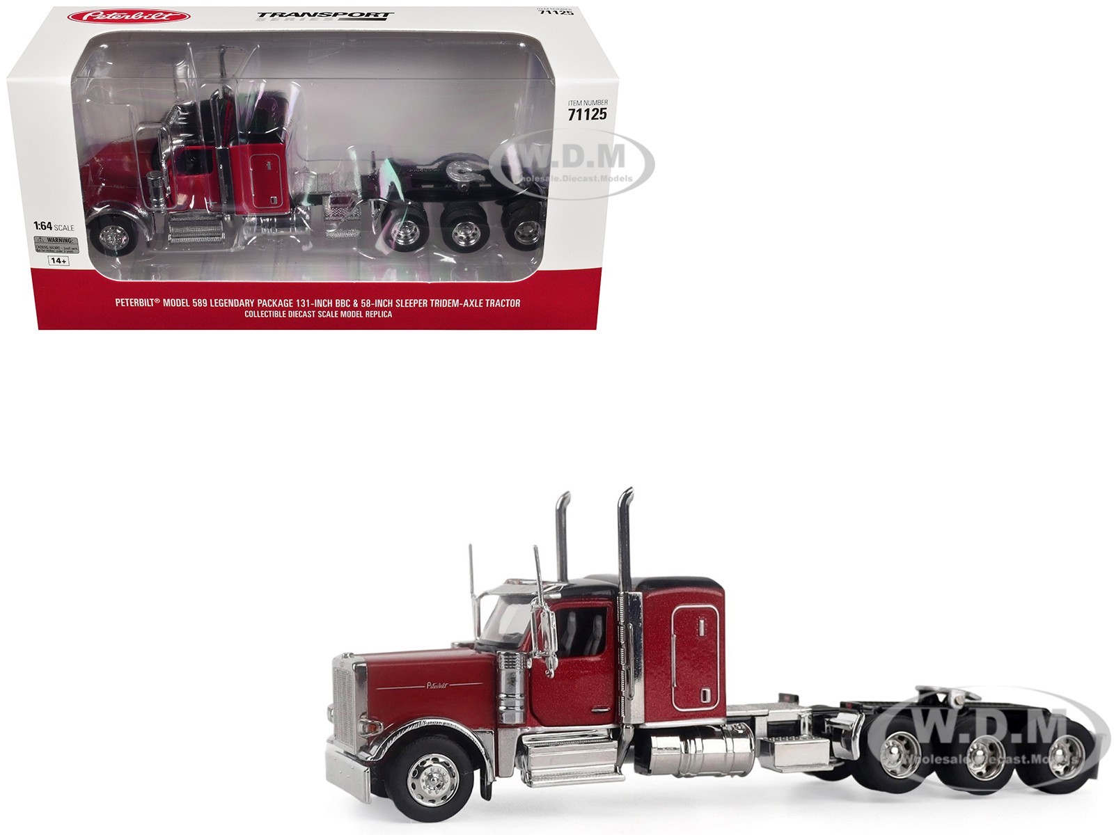 PETERBILT 589 TRUCK TRACTOR W/SLEEPER LEGENDARY RED 1/64 DIECAST MASTERS 71125