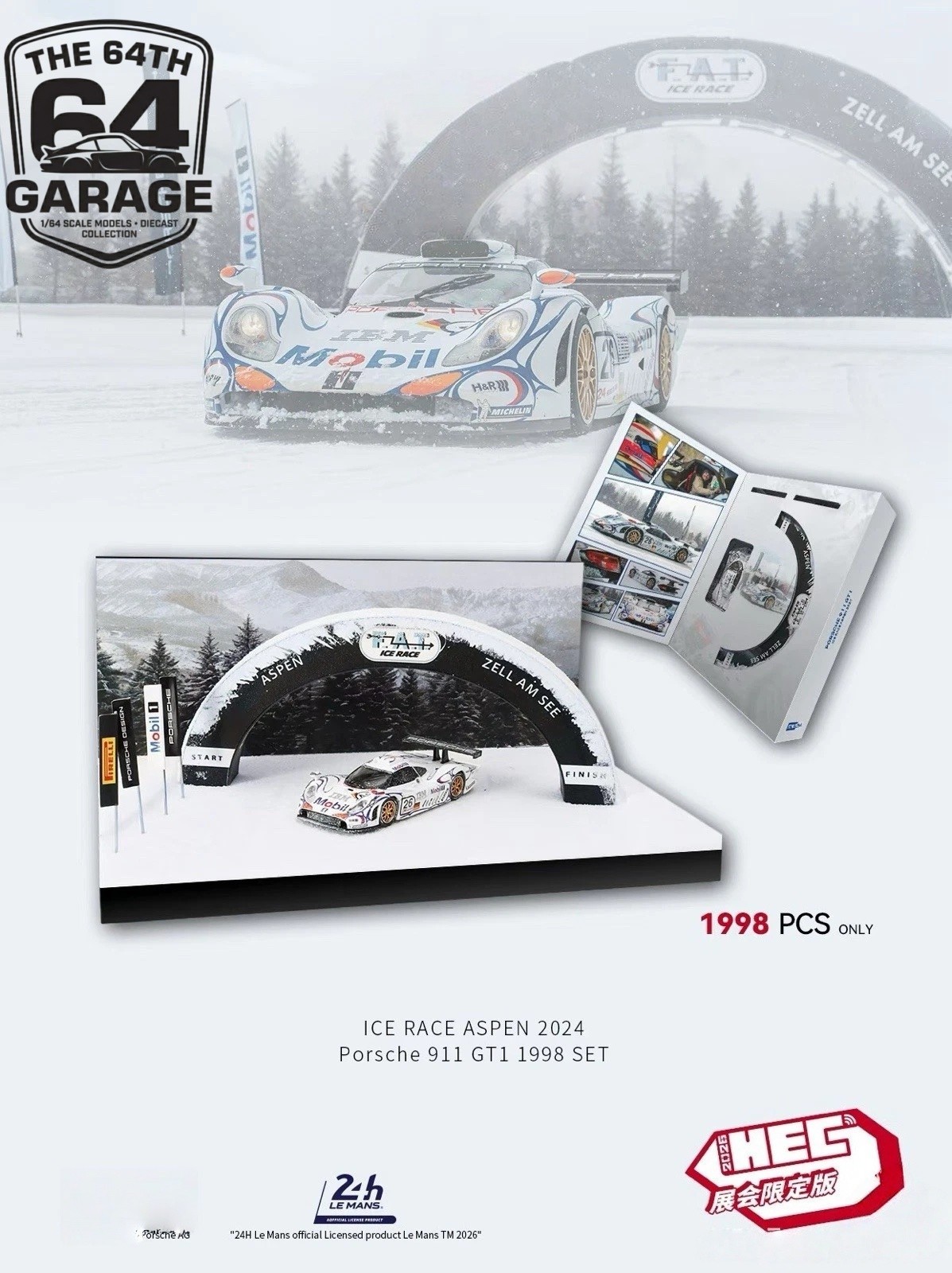 Trends Hobby 1/64 Porsche 911 GT1 Aspen Ice Race Diorama HEC 2026 Set Limited