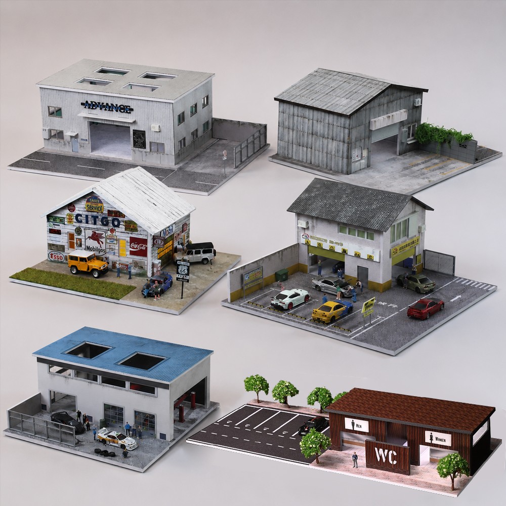 Diorama 1/64 Car Garage Model LED Lighting Old Factory Scene Display Case Toy US