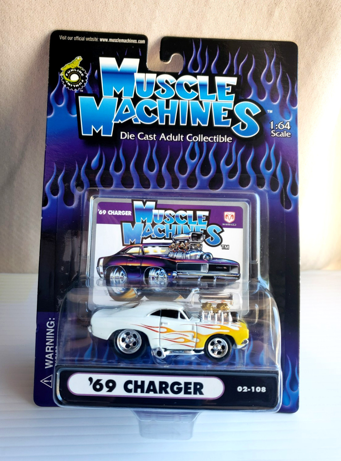 2002 Muscle Machines ’69 DODGE CHARGE White Opened Engine 1:64 #02-108 5SP MOC!