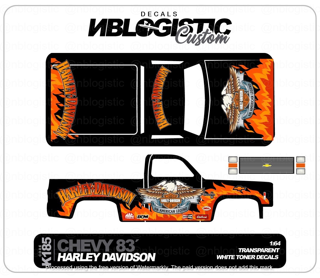 ’83 CHEVY SILVERADO Custom WaterSlide Decal for hot wheels 1/64 a4