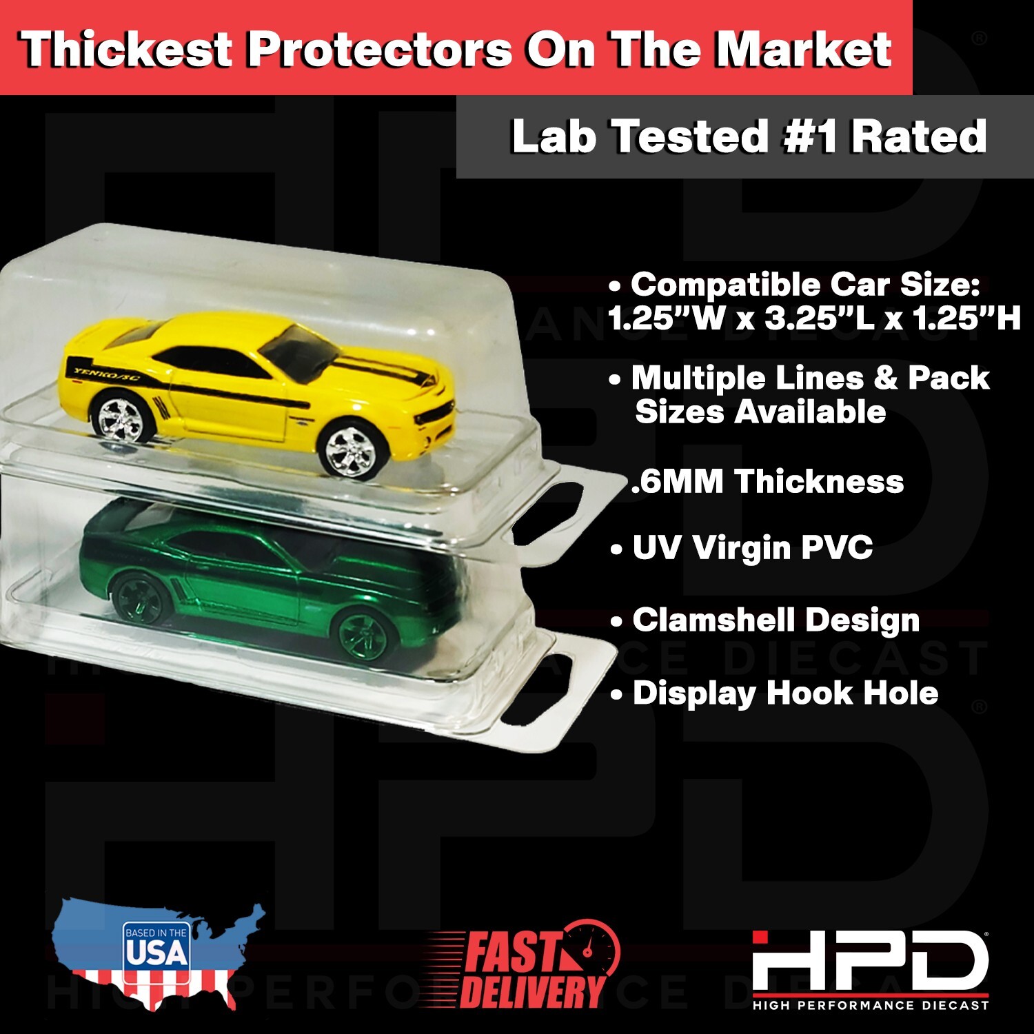 HPD PROTECTOR CLAMSHELL CASE COVER FOR LOOSE SMALL CARS MATCHBOX HOT WHEELS .6MM