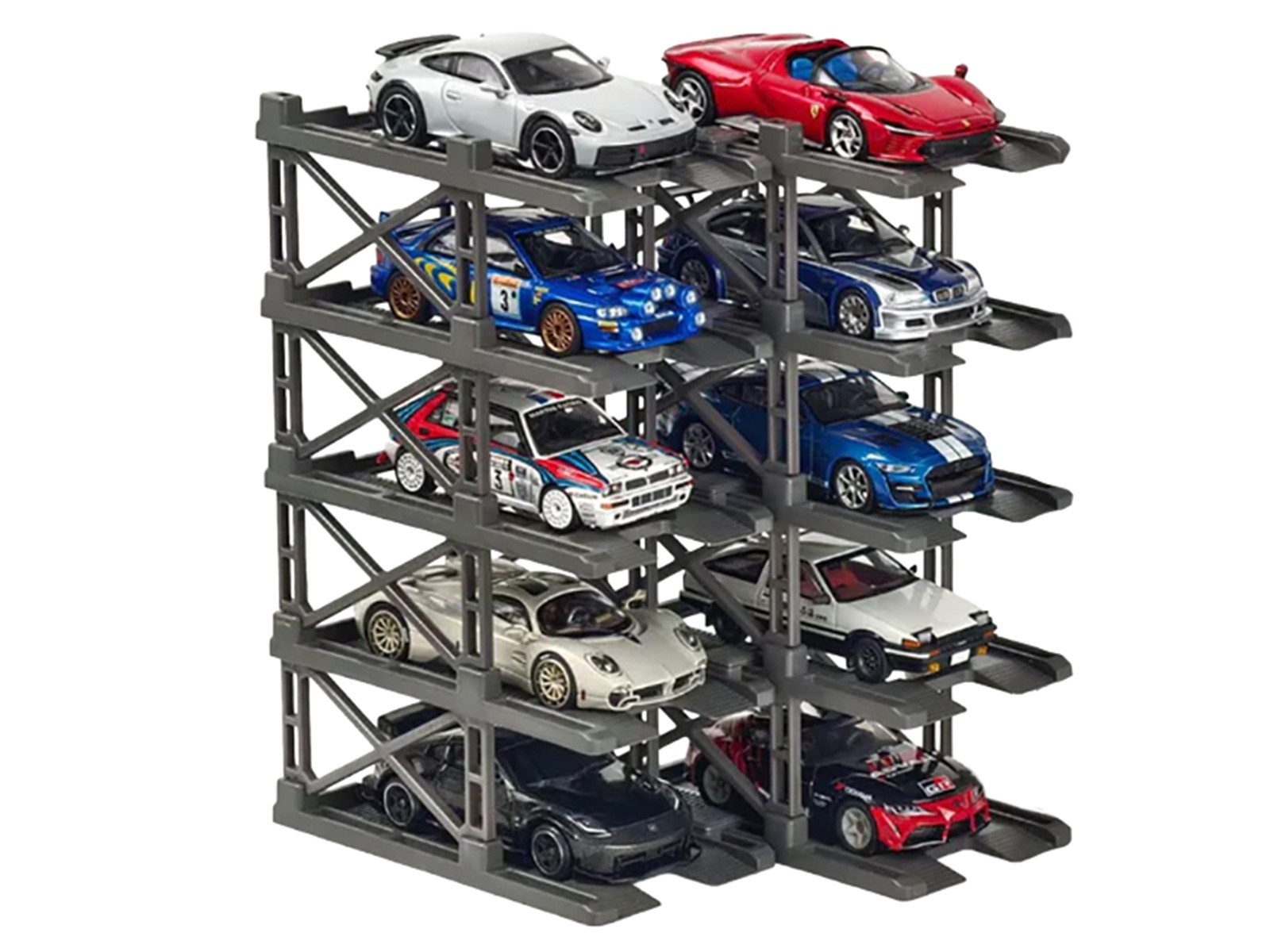 MODULAR DIECAST 3D PARKING RACK DISPLAY STAND 10 RACK SET 1/64 BY PITBOX 720008