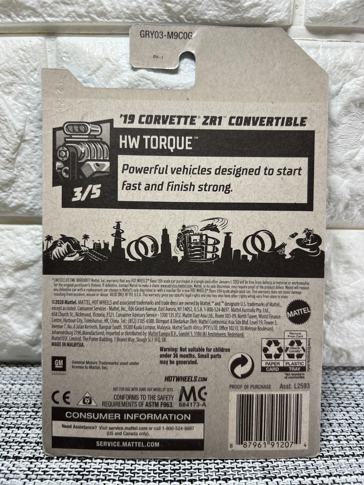 Hot Wheels HW Torque 3/5 ’19 Corvette ZR1 Convertible 134/250 White